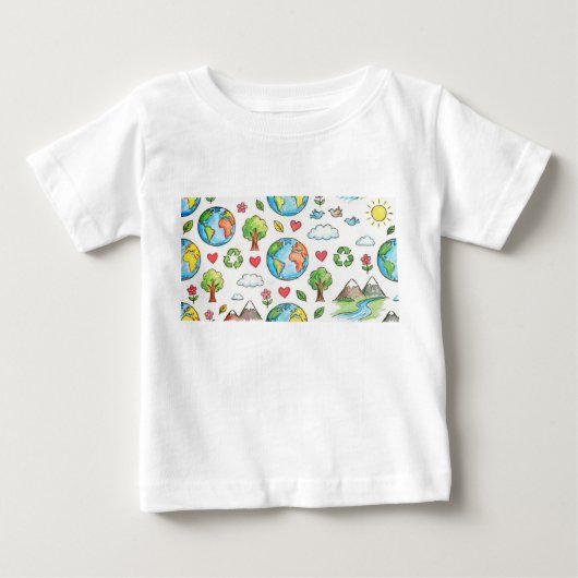 子供の絵 地球 クレヨン 色鉛筆 デザイン ベビーTシャツ (正面)