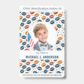 子供の緊急IDサッカーパターン子供の写真 バッジ (Front)