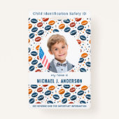 子供の緊急IDサッカーパターン子供の写真 バッジ (正面)