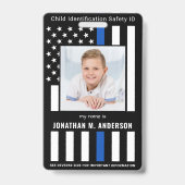 子供の緊急ID警察の青いフラグ子供の写真 バッジ (正面)