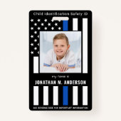 子供の緊急ID警察の青いフラグ子供の写真 バッジ (正面)