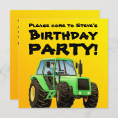 子供の緑のトラクターのパーティー 招待状 (正面/裏面)