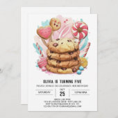 子供の編集可能なおもしろいCookie誕生日 招待状 (正面/裏面)