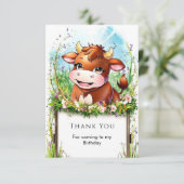 子供の編集可能な牛の誕生日 サンキューカード (スタンド正面)