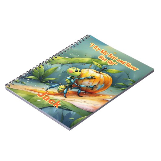 子供の肯定フレーズ: "ベストを尽くし、決して諦めない" ノートブック (左側)