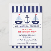 子供の航海のな帆ボートのいかりの誕生日の招待状 招待状 (正面)