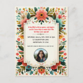 子供の花の誕生日写真招待状 ポストカード (正面)