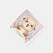 子供の薄紫シーオッターキュート誕生日パーティー スタンダードカクテルナプキン (角)