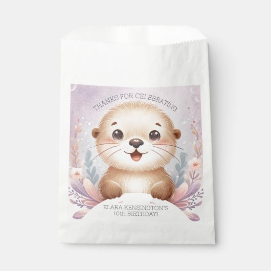 子供の薄紫シーオッターキュート誕生日パーティー フェイバーバッグ (正面)