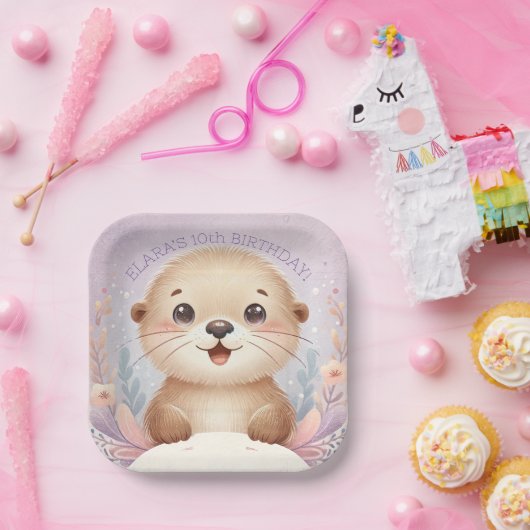 子供の薄紫シーオッターキュート誕生日パーティー ペーパープレート (パーティー)