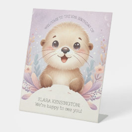 子供の薄紫シーオッターキュート誕生日パーティー 台座サイン