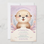 子供の薄紫シーオッターキュート誕生日パーティー 招待状 (正面)