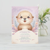 子供の薄紫シーオッターキュート誕生日パーティー 招待状 (スタンド正面)