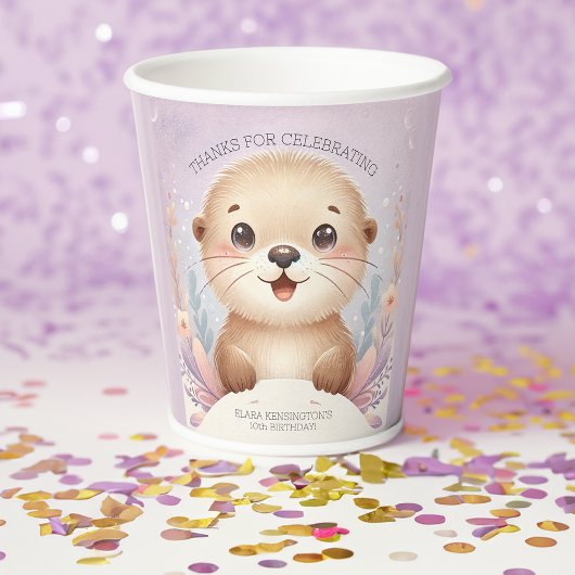 子供の薄紫シーオッターキュート誕生日パーティー 紙コップ