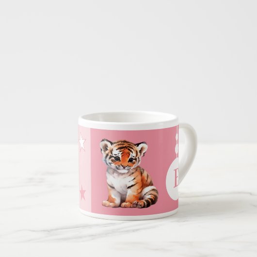 子供の虎のマグの名前パーソナライズされたピンク エスプレッソカップ (正面右)