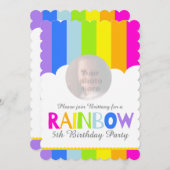 子供の虹の写真 クラウド 5歳の誕生日招待状 招待状 (正面/裏面)