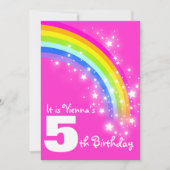 子供の虹の第5誕生日のピンクの誕生日の招待 招待状 (正面)