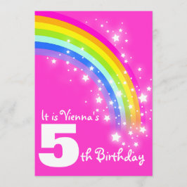 子供の虹の第5誕生日のピンクの誕生日の招待 招待状