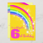 子供の虹の第6誕生日の黄色い誕生日の招待 招待状 (正面/裏面)