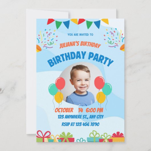 子供の虹の誕生日パーティー招待状 招待状 (正面)