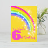 子供の虹の6歳誕生日黄色の誕生日招待状 招待状 (スタンド正面)