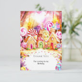 子供の虹色のキャンディーランド誕生日パーティー サンキューカード (スタンド正面)