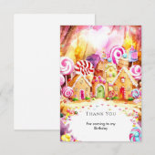 子供の虹色のキャンディーランド誕生日パーティー サンキューカード (正面/裏面)
