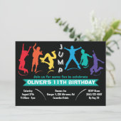 子供の虹色ジャンピングトランポリンの誕生日パーティー 招待状 (スタンド正面)