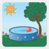 子供の裏庭のプールの光景と太陽の木 スクエアシール (正面)