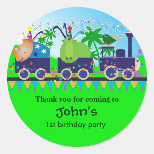 子供の誕生日ありがとうステッカー:電車 ラウンドシール (正面)