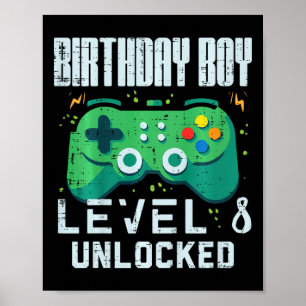 子供の誕生日おめでとう レベル8解除 ゲーマー ゲームコントローラー ポスター