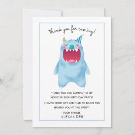 子供の誕生日お礼カード | 青いモンスター サンキューカード