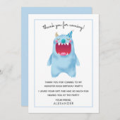 子供の誕生日お礼カード | 青いモンスター サンキューカード (正面/裏面)