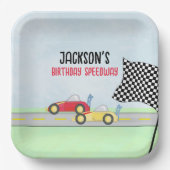 子供の誕生日かわいい男の子の漫画レースカーカスタムズ ペーパープレート (正面)