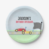 子供の誕生日かわいい男の子の漫画レースカーカスタムズ ペーパープレート (正面)