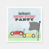 子供の誕生日かわいい男の子マンガのレーシングカー スタンダードカクテルナプキン (正面)