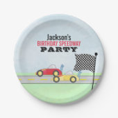 子供の誕生日かわいい男の子マンガのレーシングカー ペーパープレート (正面)