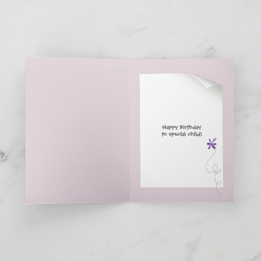 子供の誕生日とグリッター花カード カード (内部)