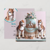 子供の誕生日にぴったりなポニーの飾りケーキ 招待状 (正面/裏面)