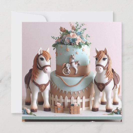 子供の誕生日にぴったりなポニーの飾りケーキ 招待状 (正面)