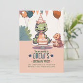 子供の誕生日にキュートな恐竜の赤ちゃん 招待状 (スタンド正面)