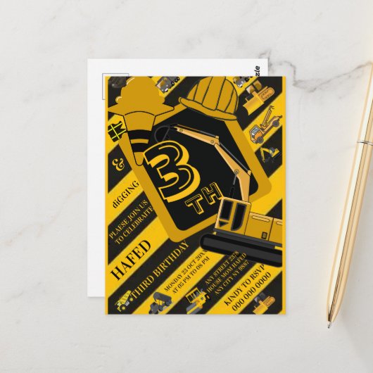 子供の誕生日のためのパーソナライズされた建設 ポストカード (正面/裏面インサイチュ)