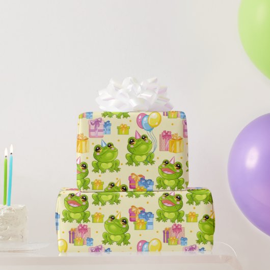 子供の誕生日のカエル ラッピングペーパー (パーティーギフト)