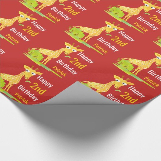 子供の誕生日のパーソナライズな子供のWatercolerのキリン ラッピングペーパー (角)