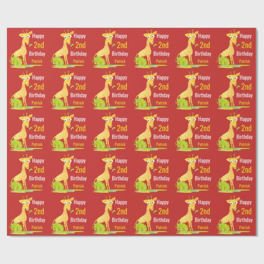 子供の誕生日のパーソナライズな子供のWatercolerのキリン ラッピングペーパー (フラット)