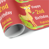 子供の誕生日のパーソナライズな子供のWatercolerのキリン ラッピングペーパー (ロールコーナー)