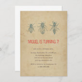 子供の誕生日のパーティーのヴィンテージののまわりにの昆虫第7 招待状 (正面/裏面)