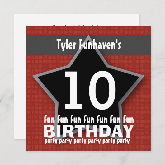 子供の誕生日のパーティーの赤く黒い銀製の星W204 招待状 (正面/裏面)