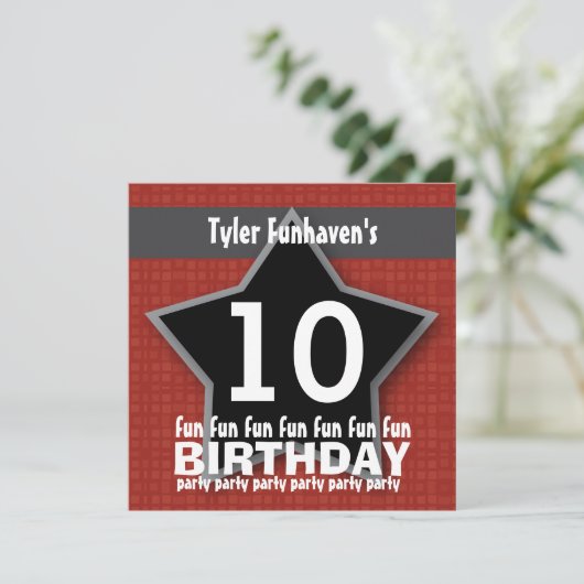 子供の誕生日のパーティーの赤く黒い銀製の星W204 招待状 (スタンド正面)