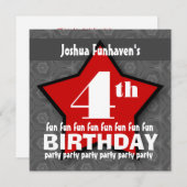 子供の誕生日のパーティーの銀および赤い星W202 招待状 (正面/裏面)